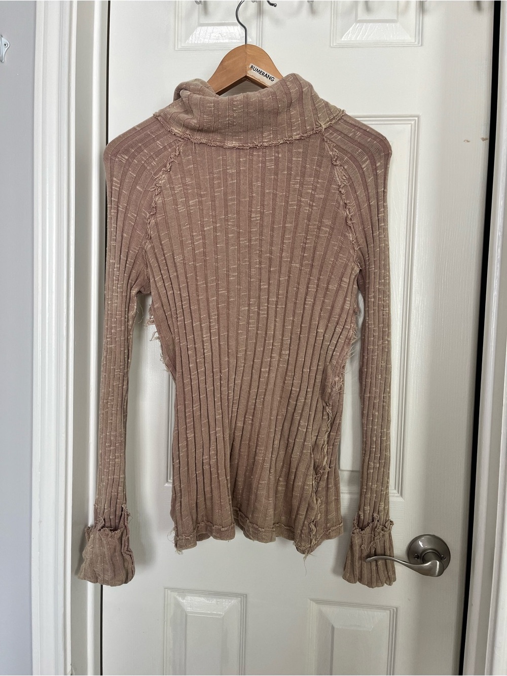 Free people Women's Taupe Ribbed Turtleneck Sweater
